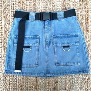 Denim Utility Mini Skirt With Buckle Belt - image 1